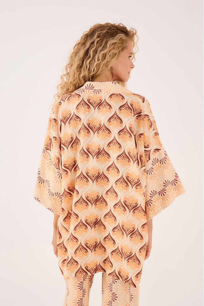 Kimono Com Top Linho Estampa Luz Mix