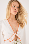 Vestido Linho Cropped Bord Ondas Colorid