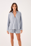 Camisa Linho Listrada Decote Tesoura