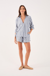 Camisa Linho Listrada Decote Tesoura