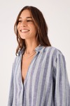 Camisa Linho Listrada Decote Tesoura