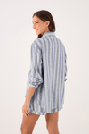 Camisa Linho Listrada Decote Tesoura