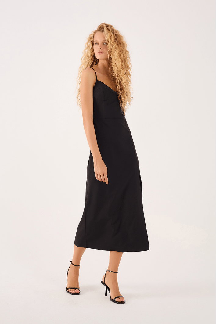 Vestido Midi Fenda Frontal