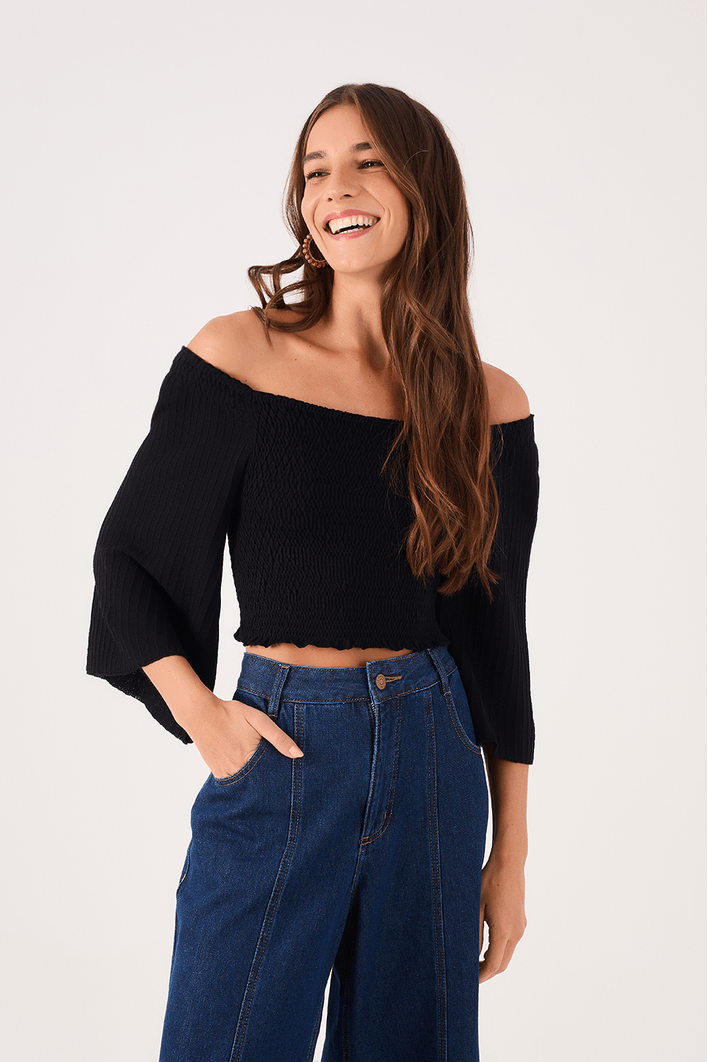 Blusa Tricot Lastex Manga