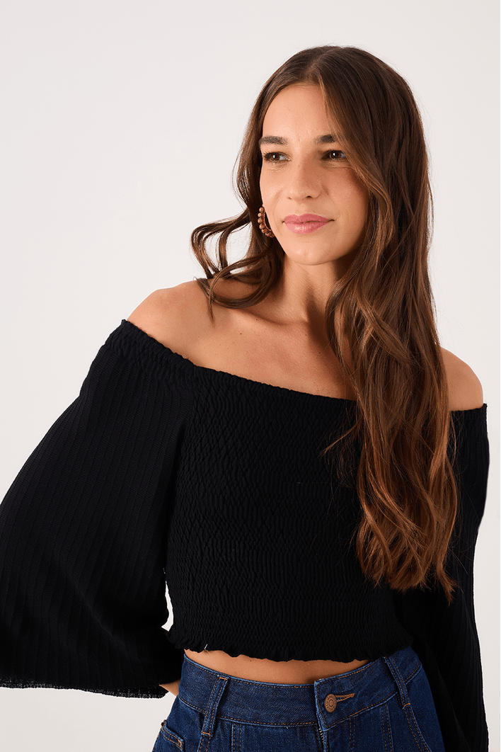 Blusa Tricot Lastex Manga