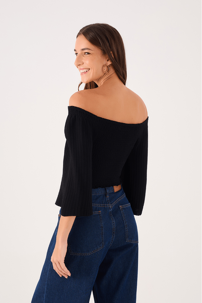 Blusa Tricot Lastex Manga
