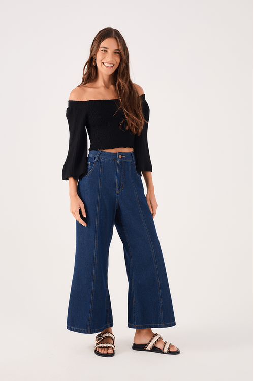 Calça Jeans Cropped Pesponto