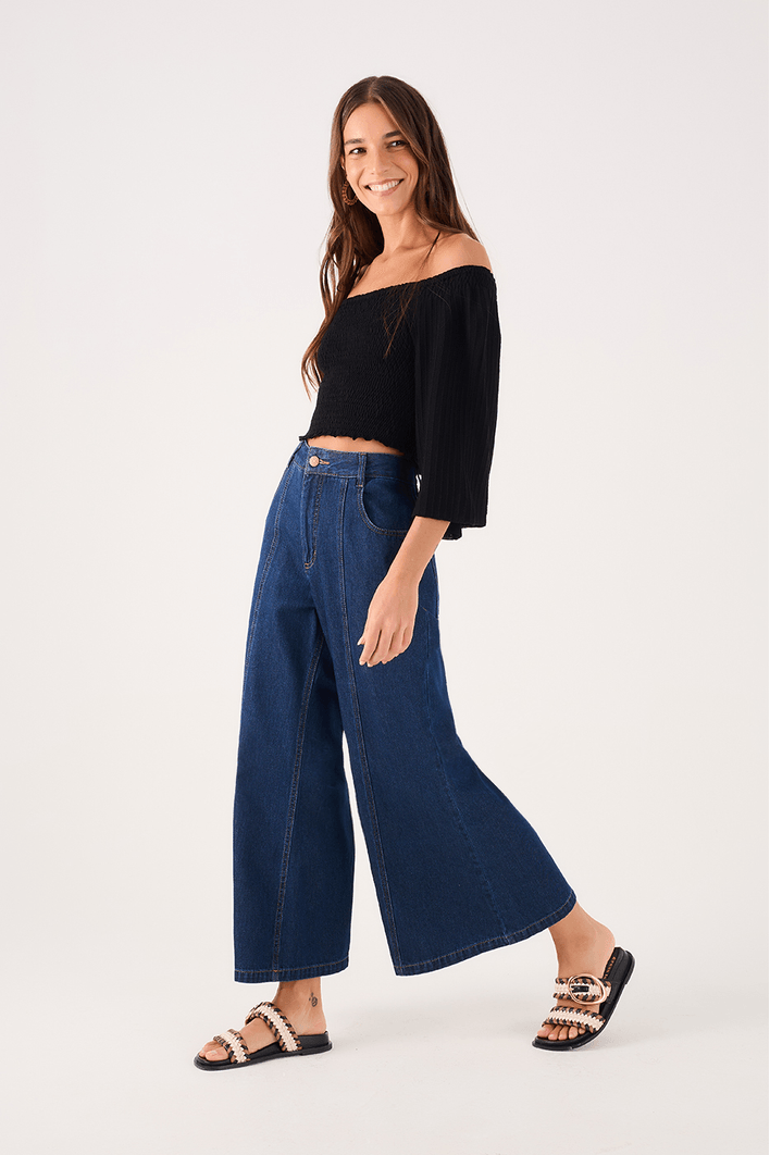 Calça Jeans Cropped Pesponto