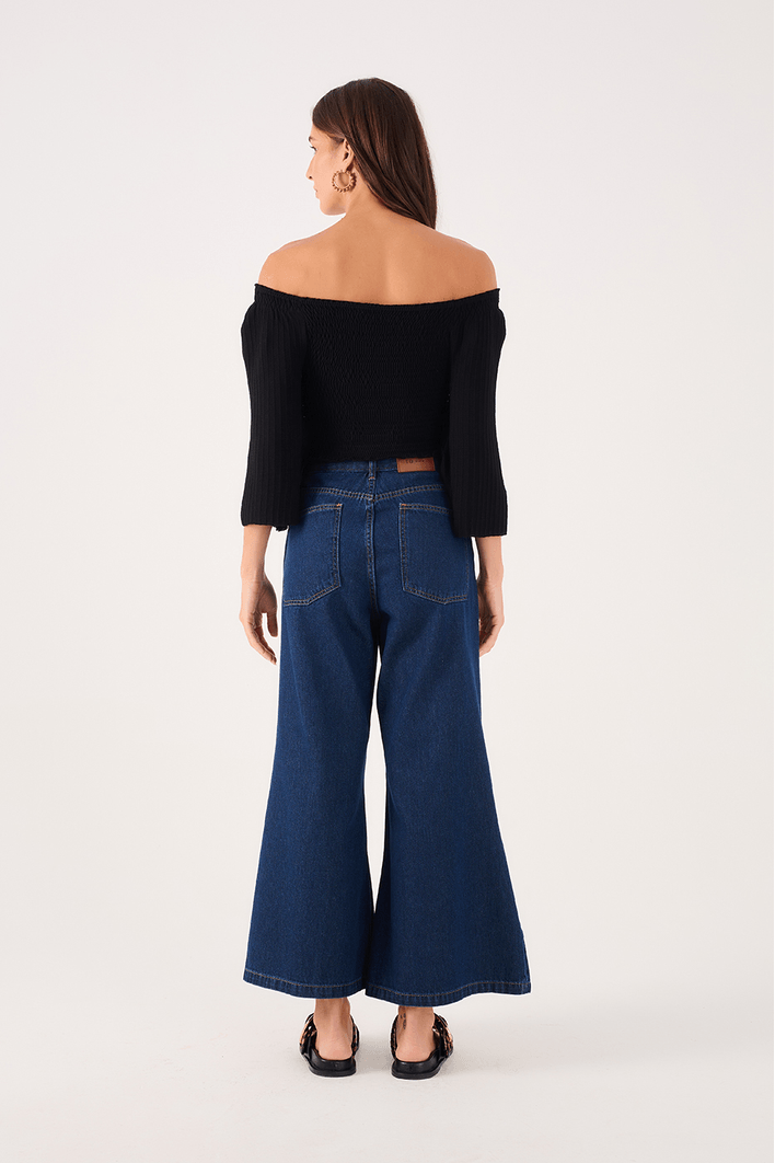 Calça Jeans Cropped Pesponto