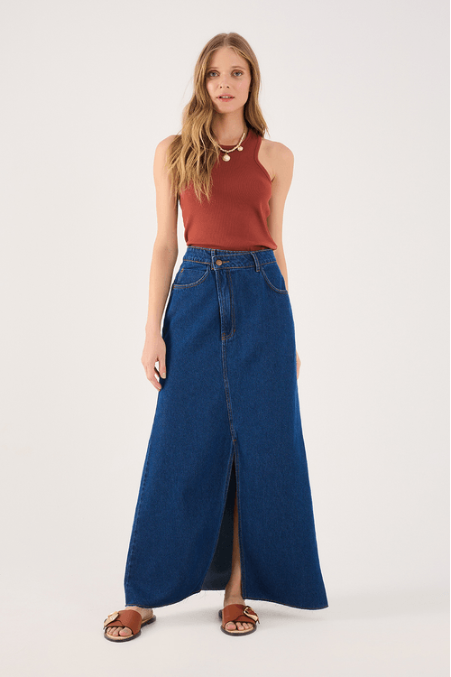 Saia Jeans Fenda Dark