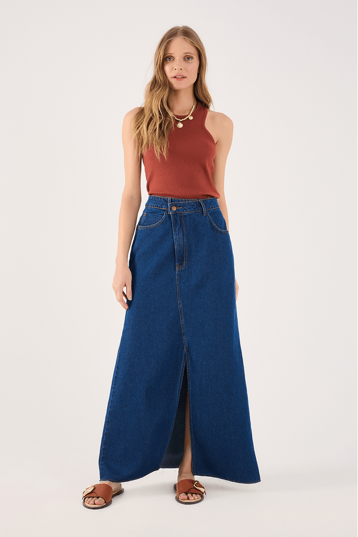 Saia Jeans Fenda Dark