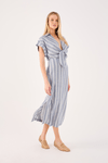Vestido Cropped Linho Listrado
