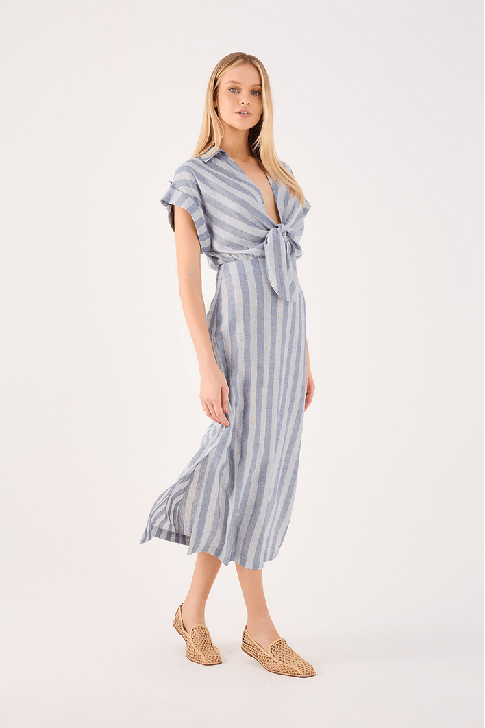 Vestido Cropped Linho Listrado