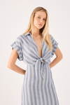 Vestido Cropped Linho Listrado