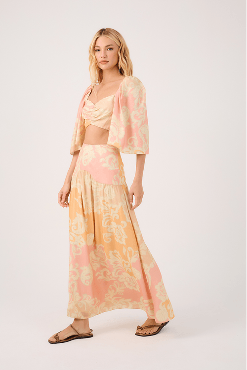 Saia Cropped Estampa Flor do Mar
