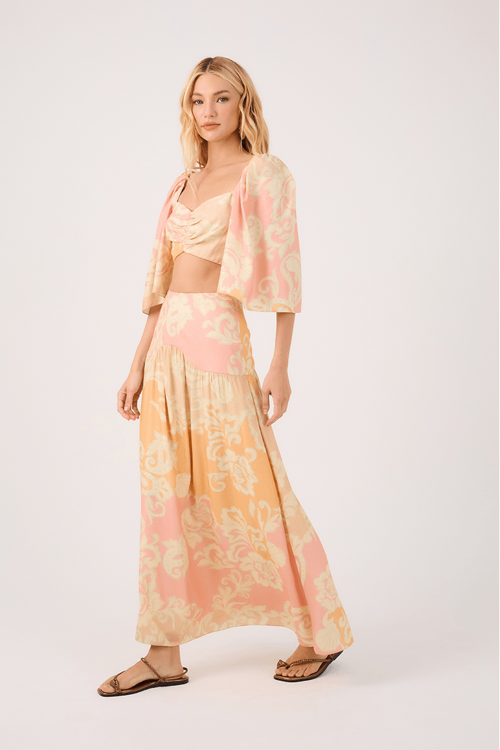 Saia Cropped Estampa Flor do Mar