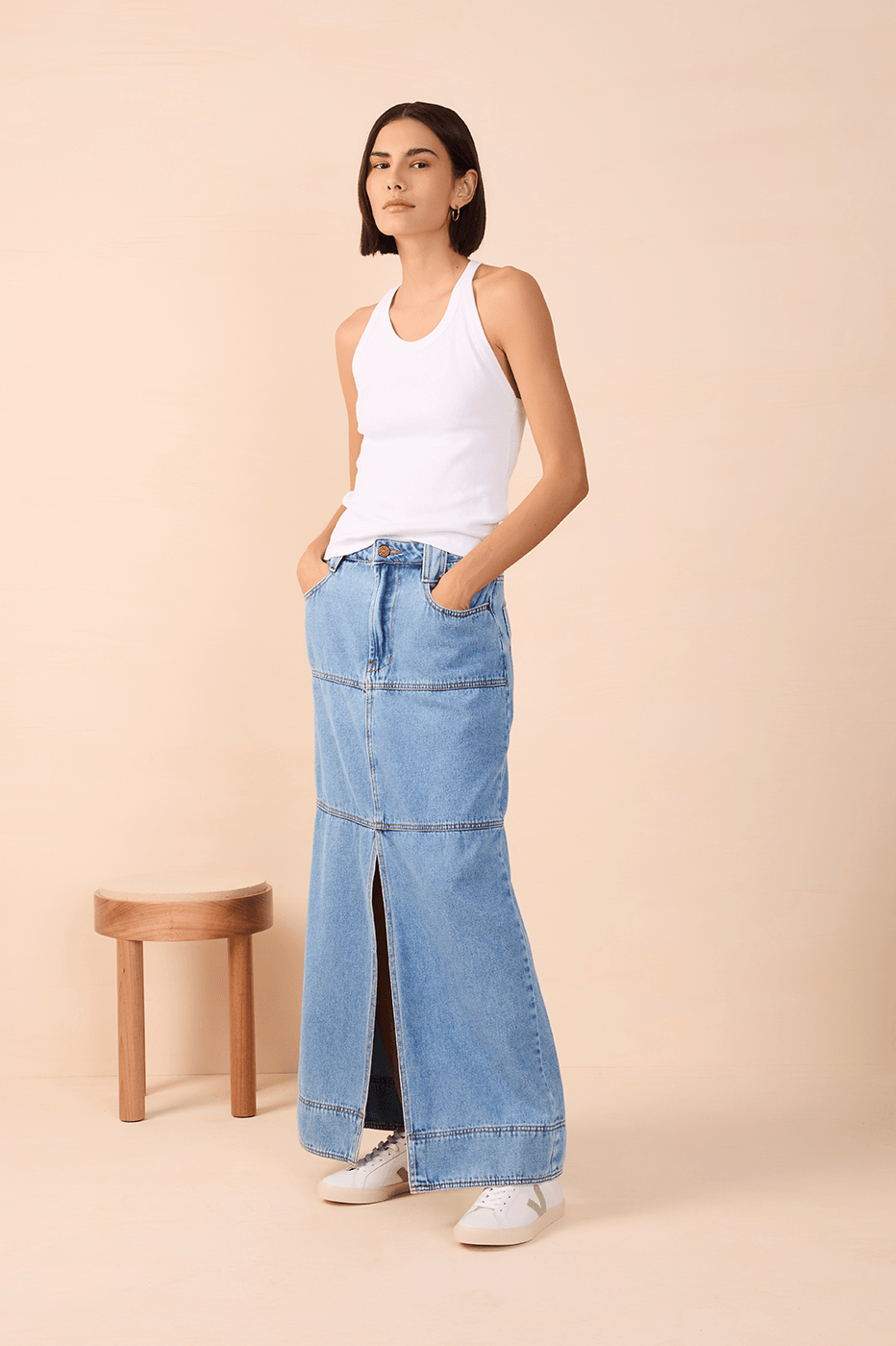 Saia Jeans Longa Fenda