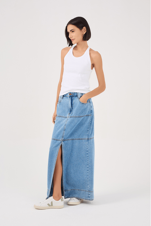 Saia Jeans Longa Fenda