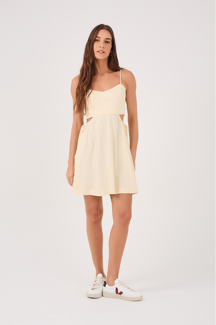 Vestido Curto Linho Amarração Lateral