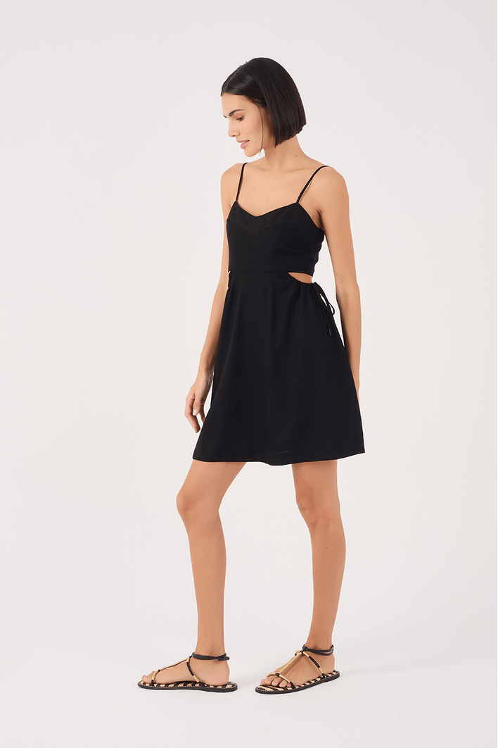 Vestido Curto Linho Amarração Lateral