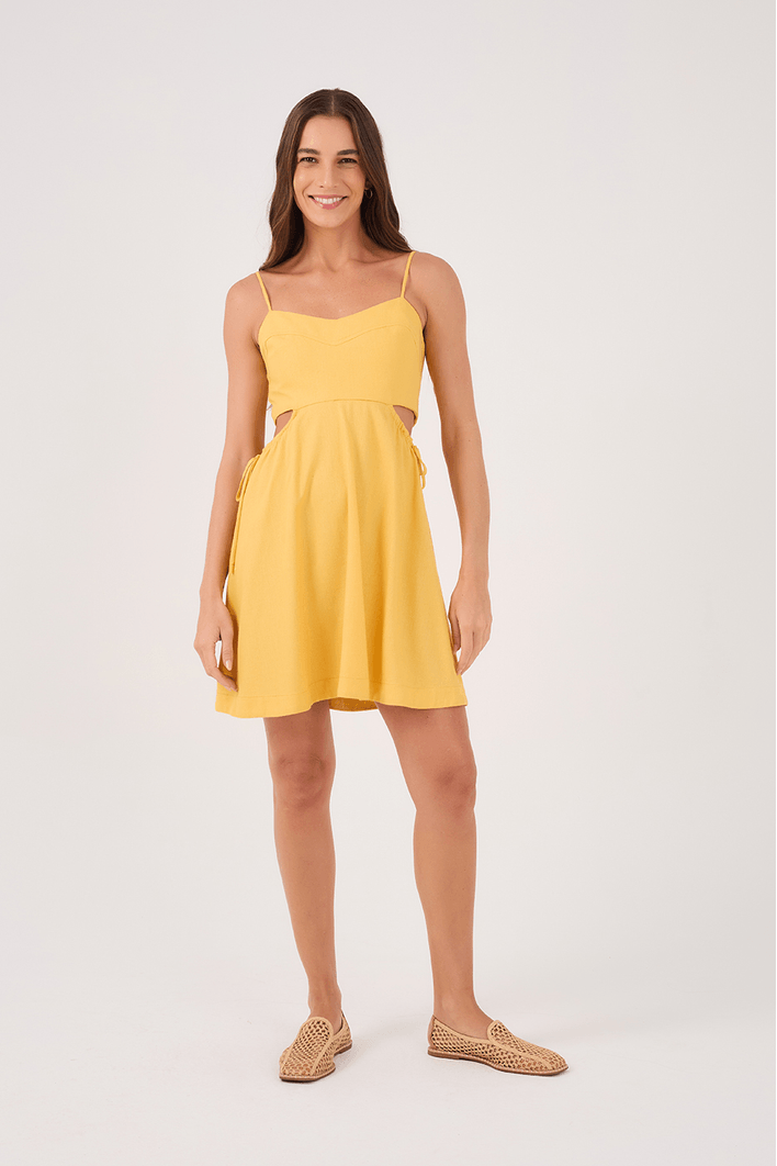 Vestido Curto Linho Amarração Lateral