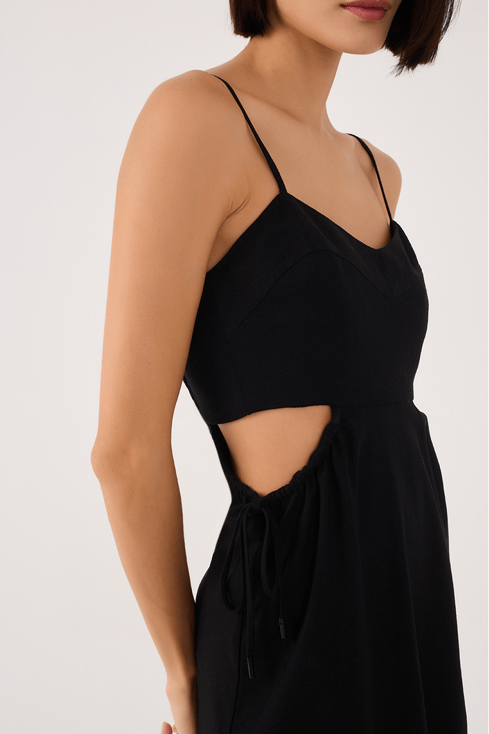 Vestido Curto Linho Amarração Lateral