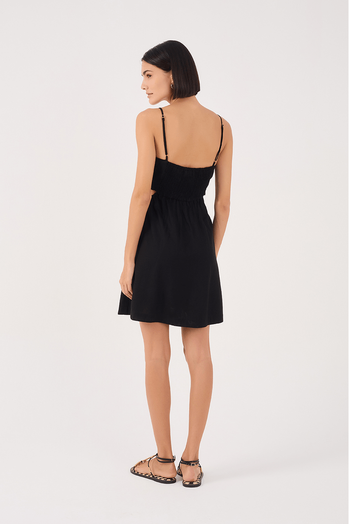 Vestido Curto Linho Amarração Lateral