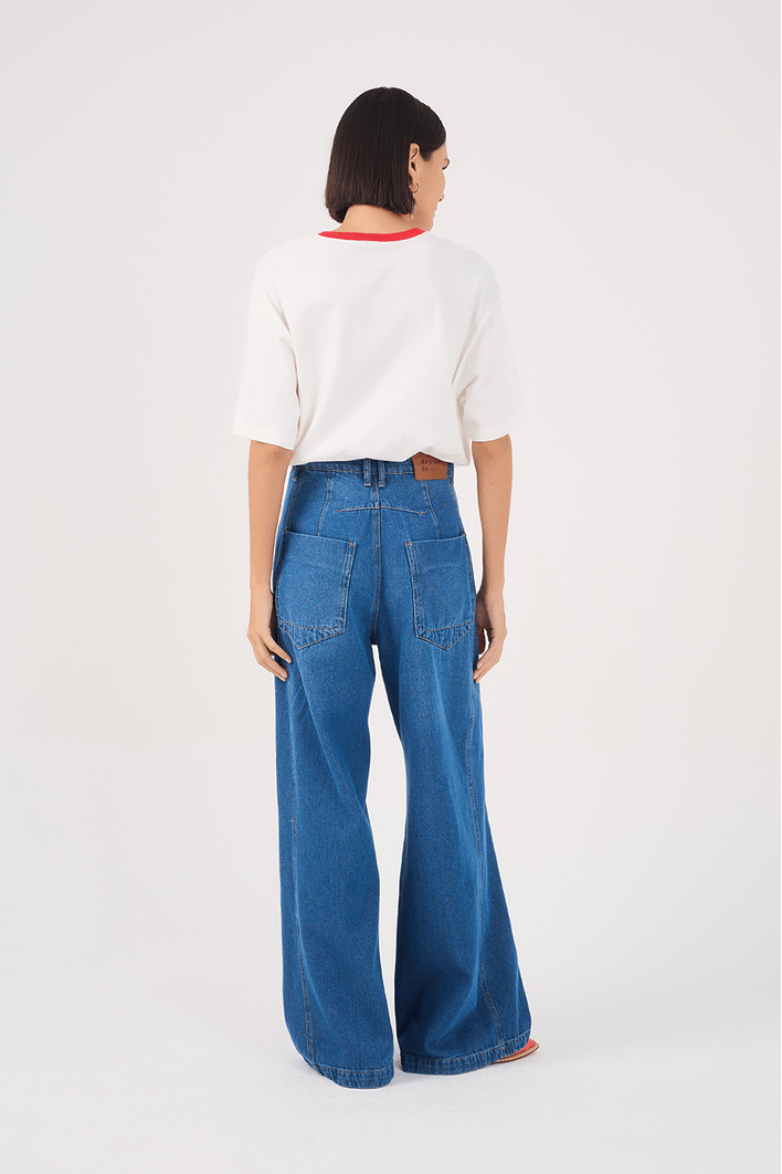 Calça Jeans Recorte Lateral