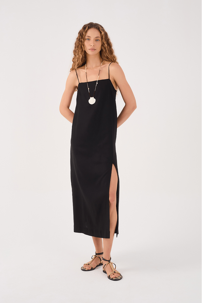 Vestido Cropped Linho Fenda