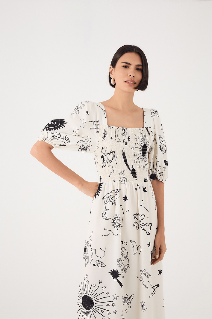 Vestido Midi Estampa Estrela Guia