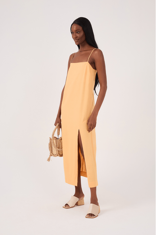 Vestido Cropped Linho Fenda