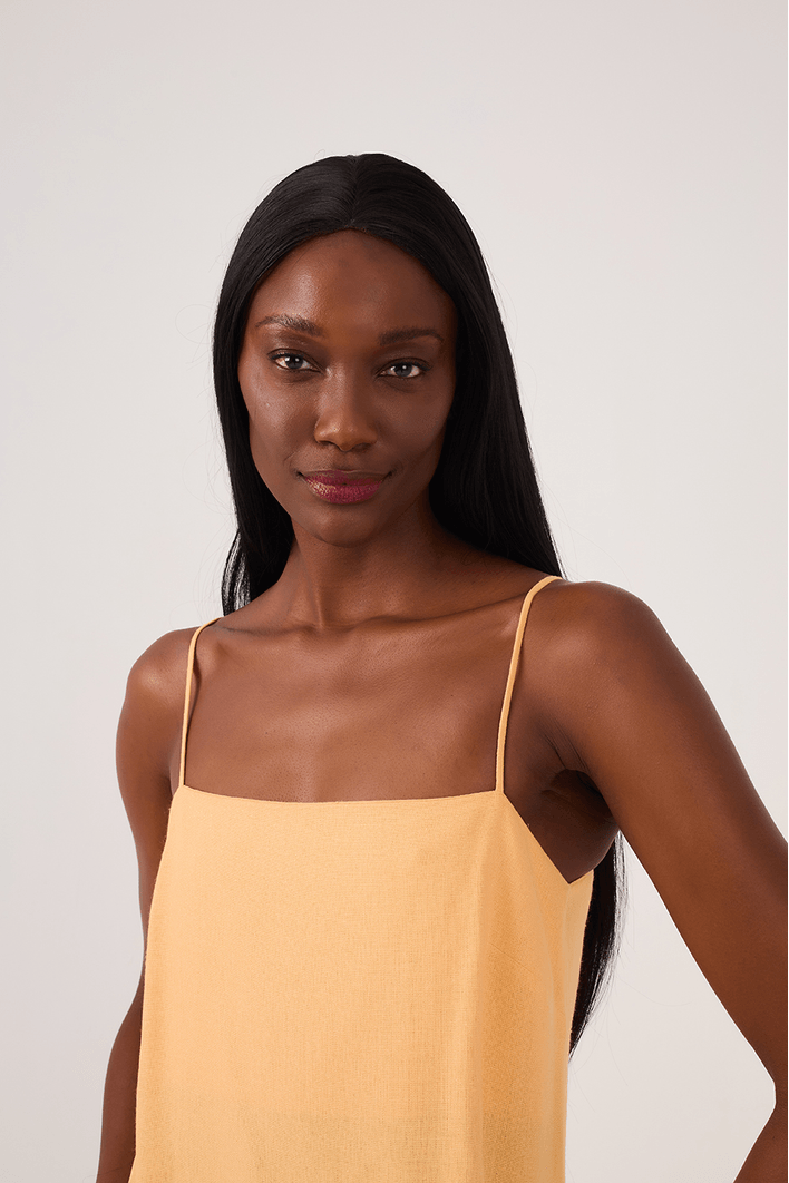 Vestido Cropped Linho Fenda