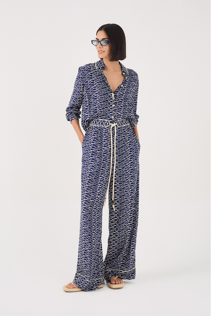Calça Pantalona Estampa Rede