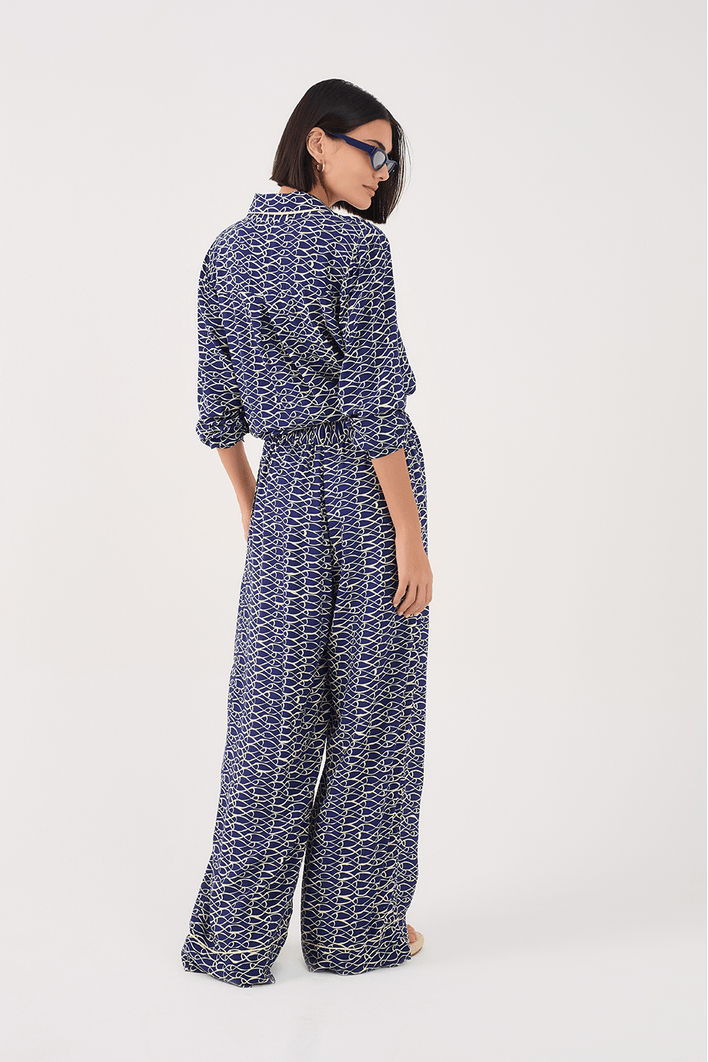 Calça Pantalona Estampa Rede