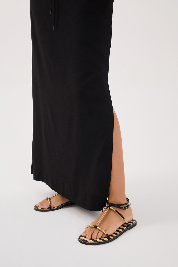Saia Linho Cropped Amarração Cintura