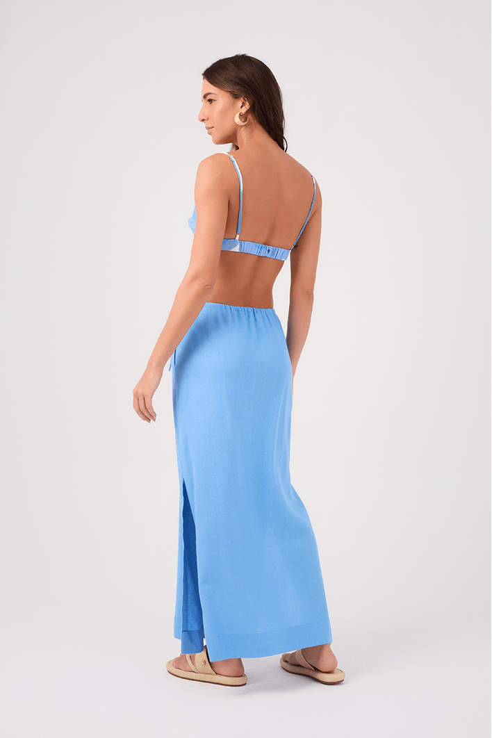 Saia Linho Cropped Amarração Cintura