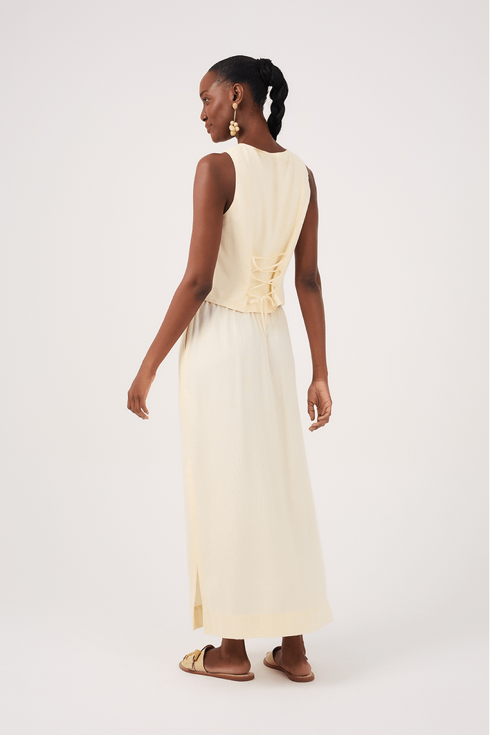 Saia Linho Cropped Amarração Cintura