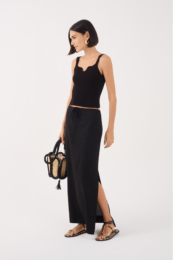 Saia Linho Cropped Amarração Cintura