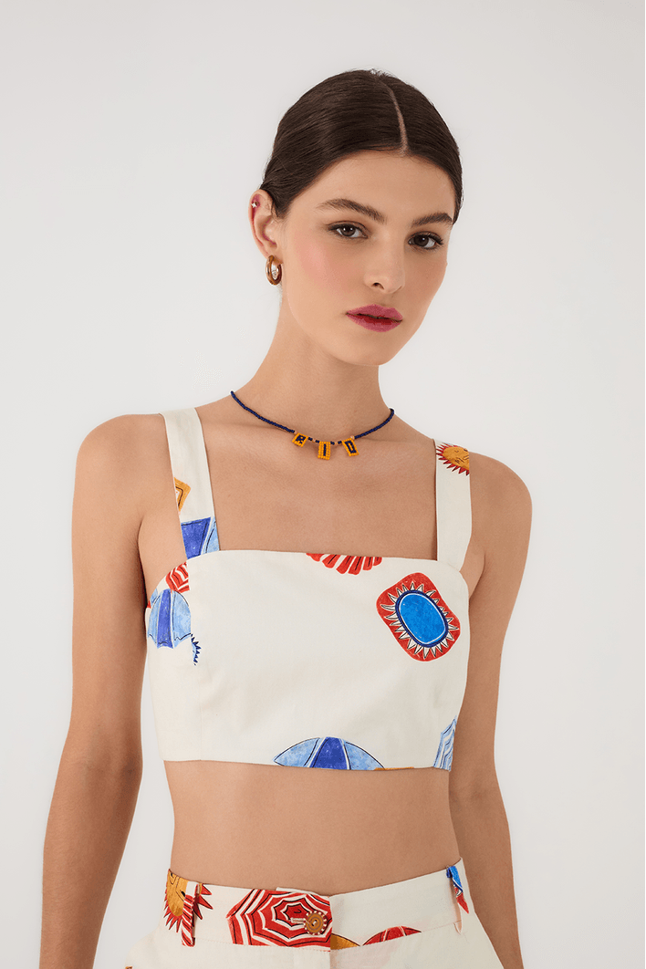 Top Cropped Estampa Sol