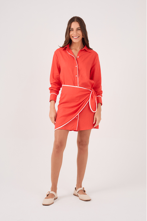 Vestido Curto Chemise Viés Contrastante