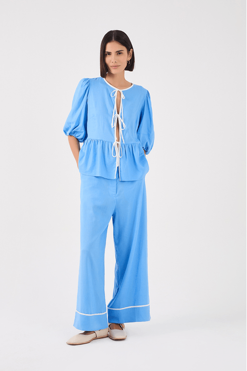 Calça Cropped Viés Contrastante