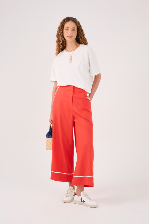 Calça Cropped Viés Contrastante