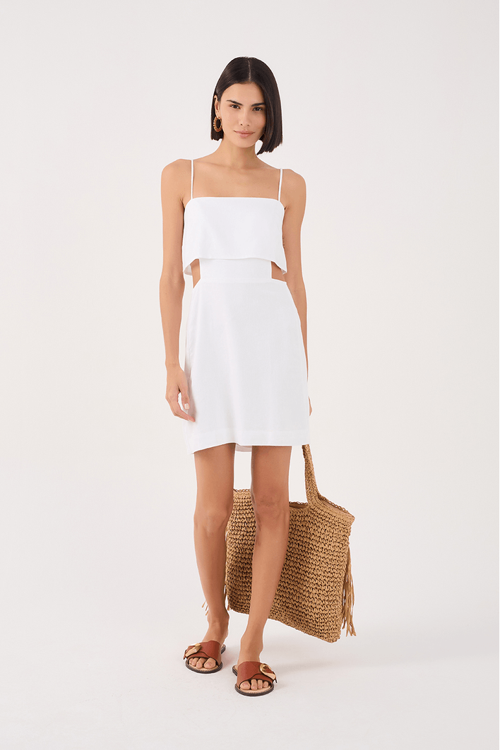Vestido Curto Linho Recorte Lateral