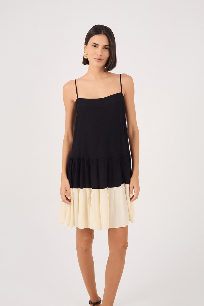 Vestido Curto Crepe Bicolor Marias