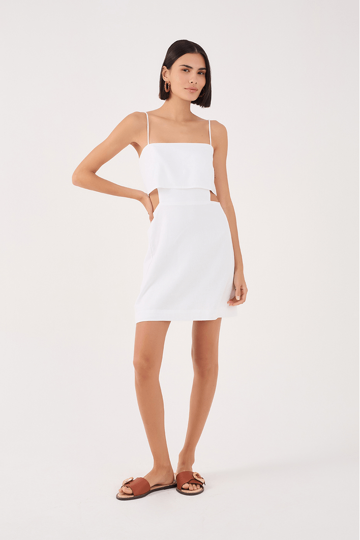 Vestido Curto Linho Recorte Lateral