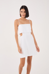 Vestido Curto Linho Recorte Lateral