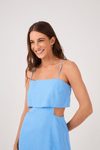 Vestido Curto Linho Recorte Lateral