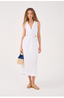 Vestido Midi Algodão Vazado Cintura