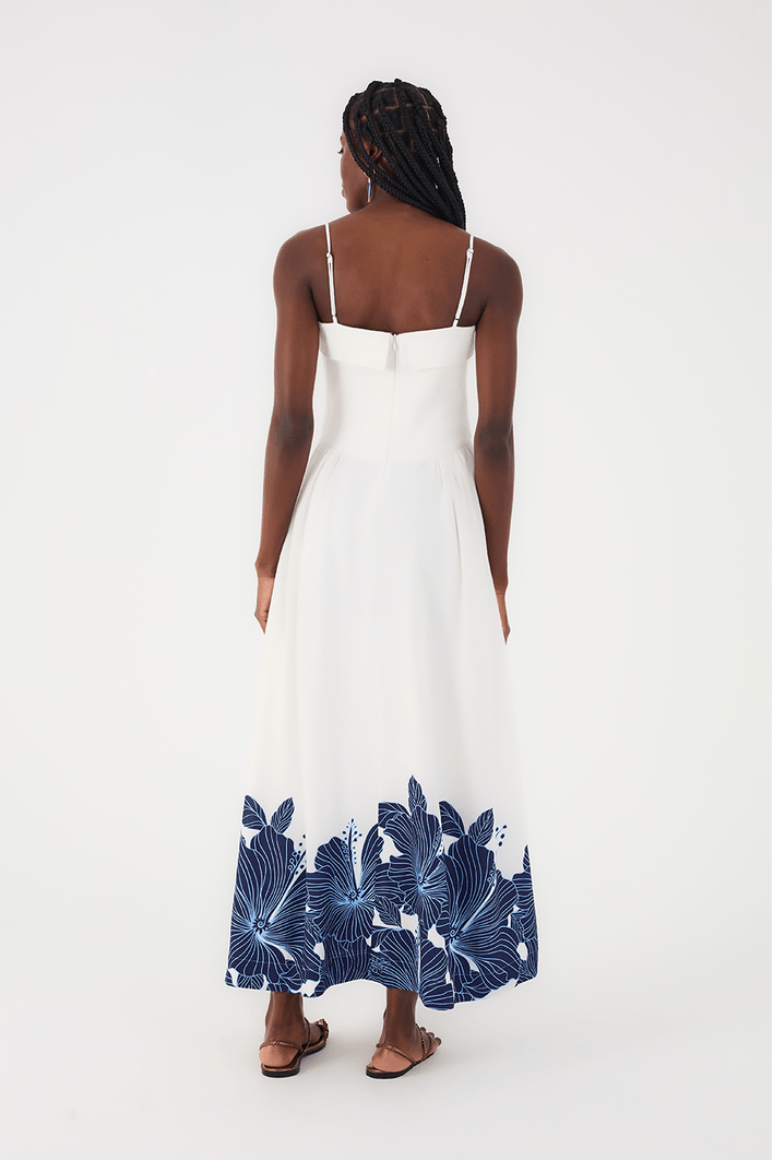 Vestido Cropped Linho Estampa Hibiscos