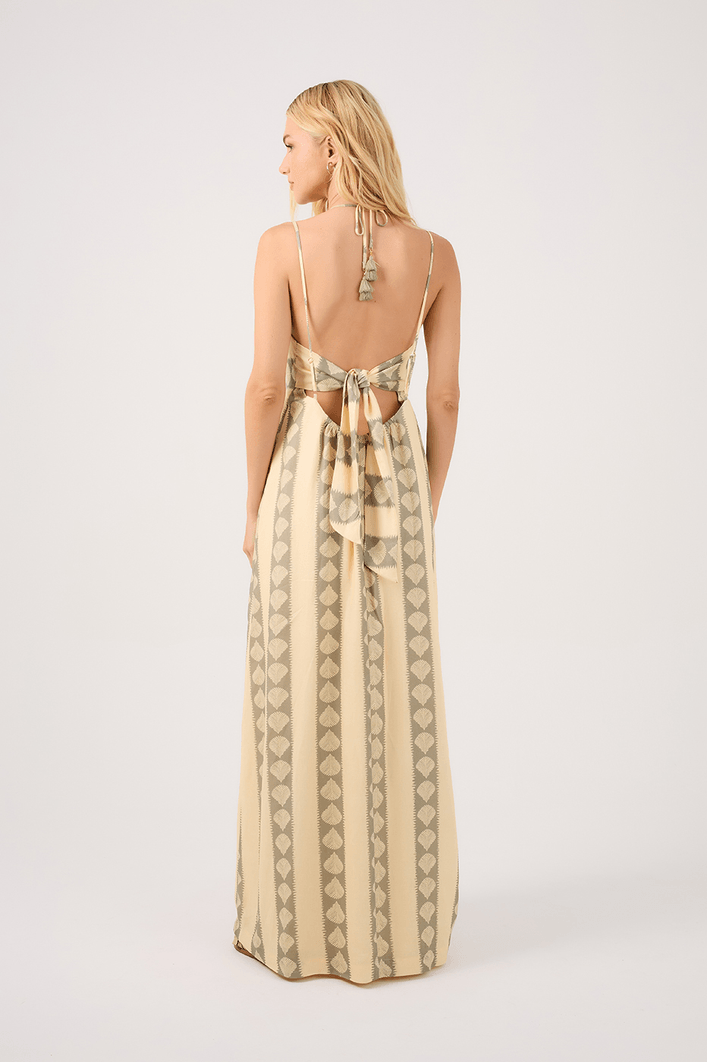 Vestido Cropped Linho Estampa Atins